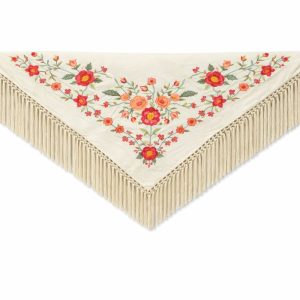 Mantón Edición Premium Sevilla. Crema y Rosa. Flecos Artesanales (75×75)