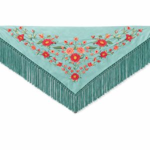 Mantón Edición Premium Sevilla. Verde Agua. Flecos Artesanales (75×75)