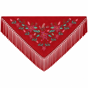 Mantoncillo Flamenca Mini Rojo Sangre  – Bordado Hoja Verde