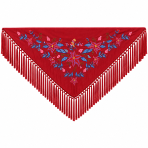 Mantoncillo Flamenca Mini Rojo Sangre – Bordado Hoja Azul