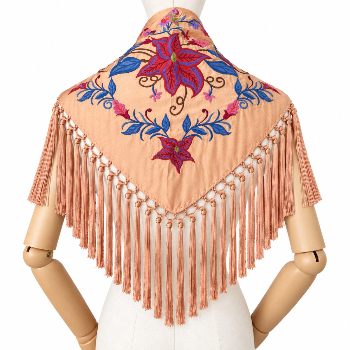 Mantoncillo Flamenco Mini Coral Pálido – Bordado Hoja Azul - Imagen 4