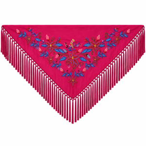 Mantoncillo Flamenca Mini Fucsia  – Bordado Hoja  Azul