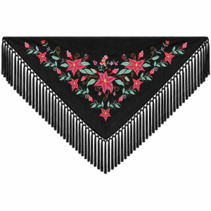 Mantoncillo Flamenca Mini Negro Azabache  – Bordado  Hoja Verde