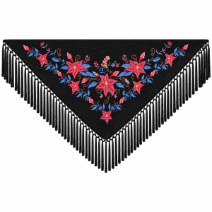 Mantoncillo Flamenca Mini Negro Azabache  – Bordado Hoja Azul