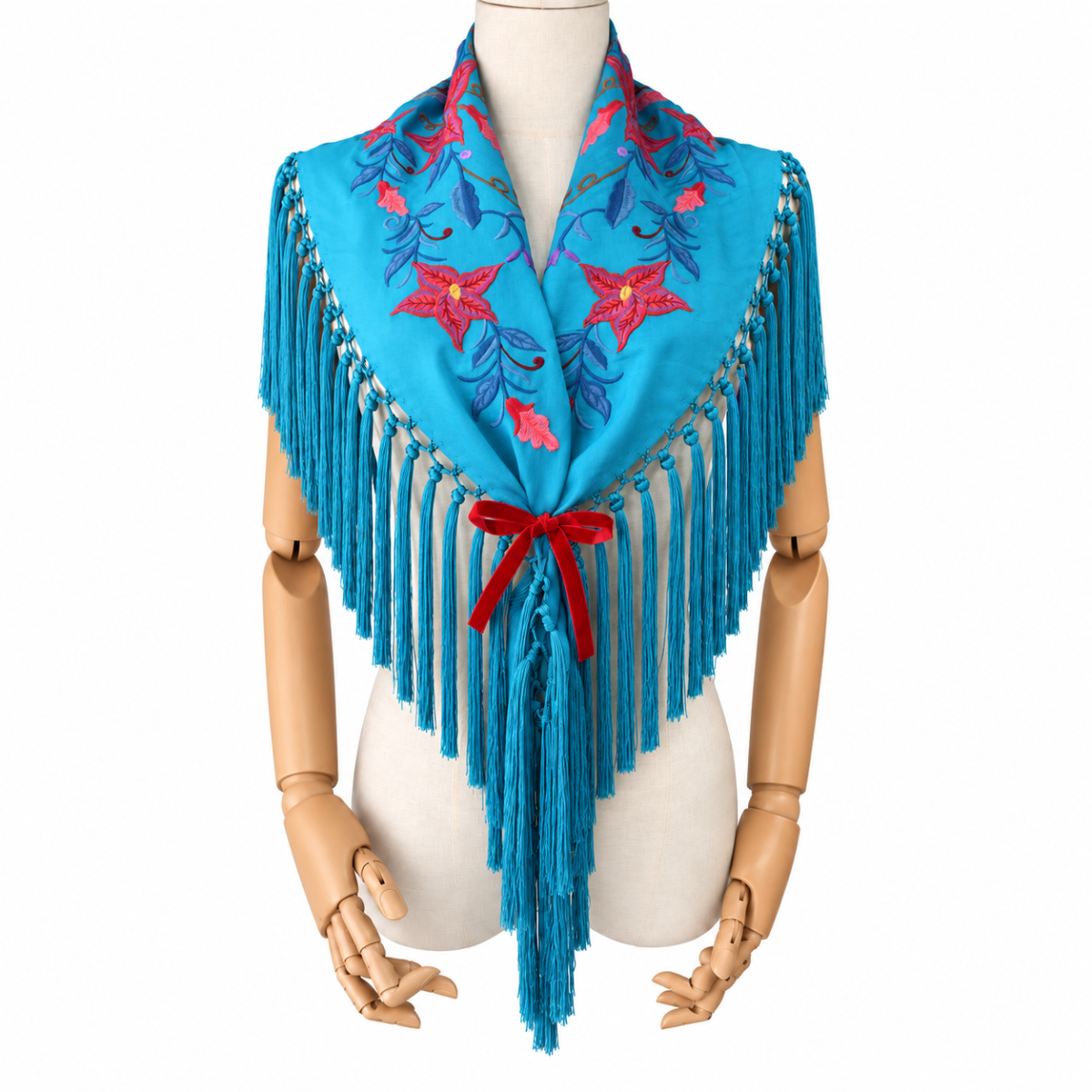 Mantoncillo Flamenco Mini Turquesa Bordado – Hoja Azul - Imagen 3