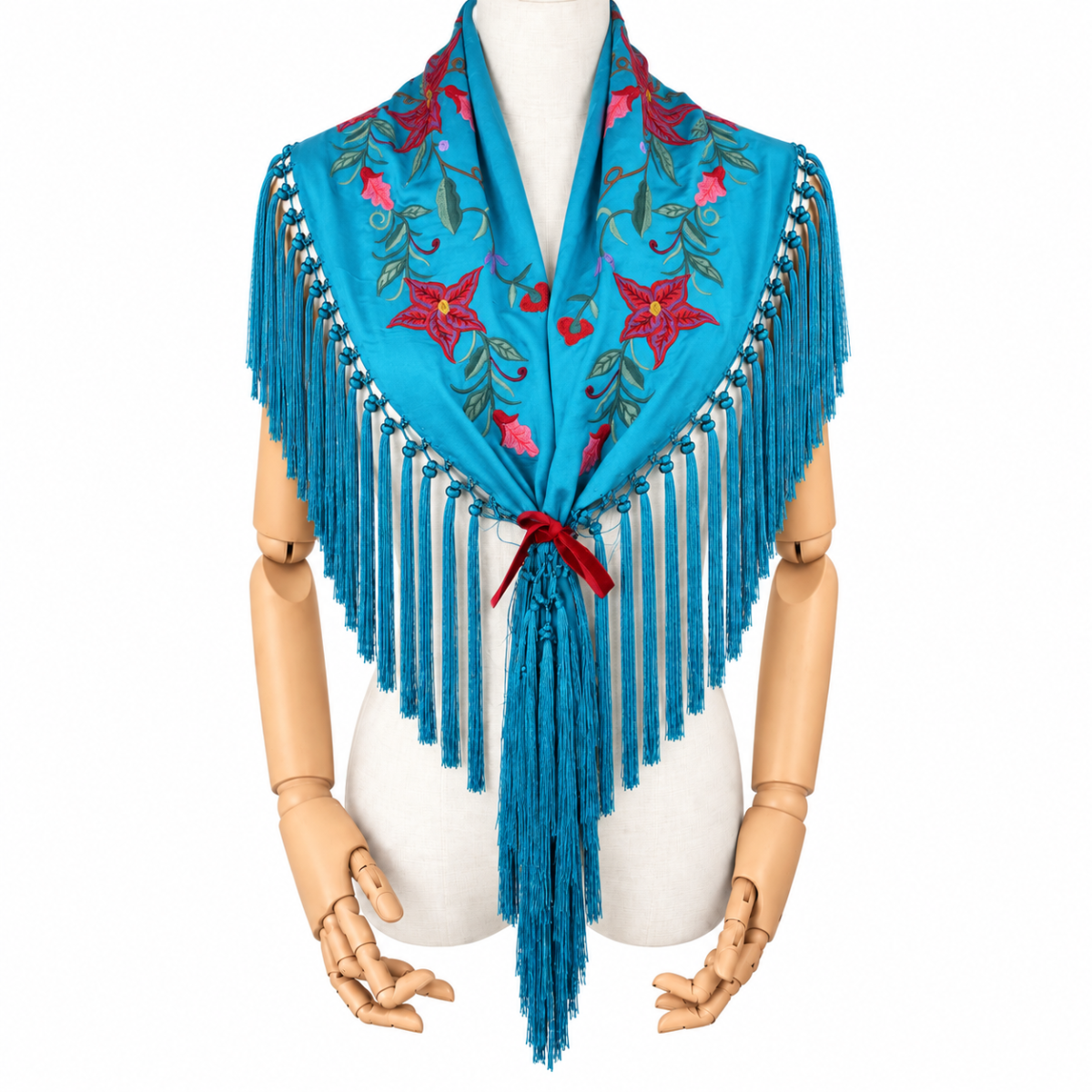 Mantoncillo Flamenca Mini Turquesa– Bordado Hoja Verde - Imagen 3