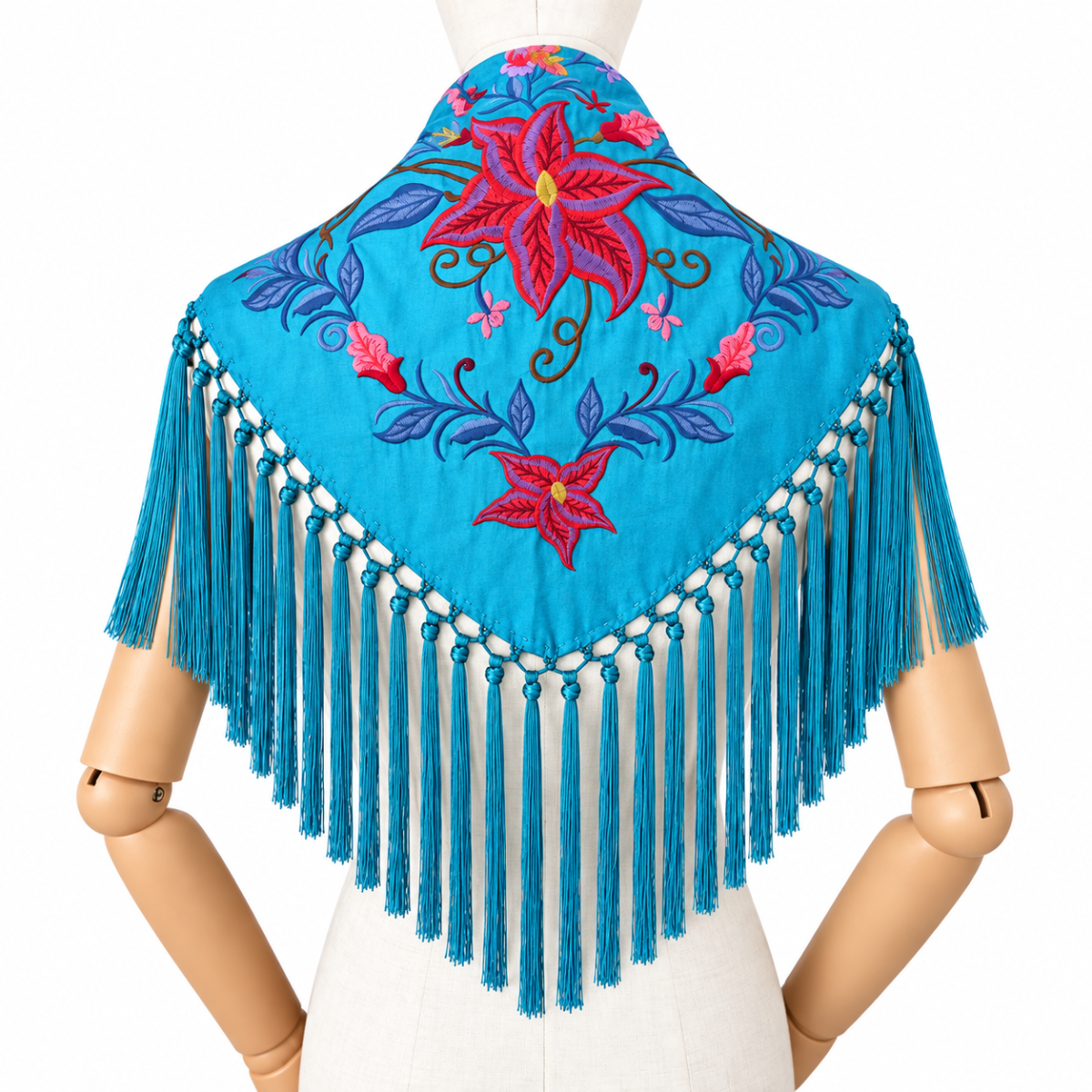 Mantoncillo Flamenco Mini Turquesa Bordado – Hoja Azul - Imagen 4