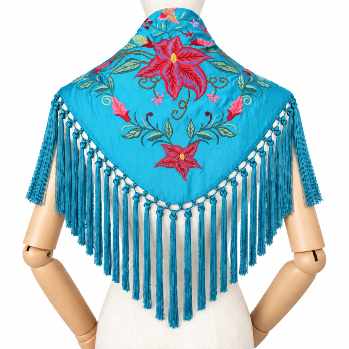 Mantoncillo Flamenca Mini Turquesa– Bordado Hoja Verde - Imagen 4