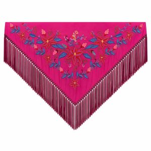 Mantoncillo de Flamenca Bordado “Flor Imperial” en color Buganvilla Azulón