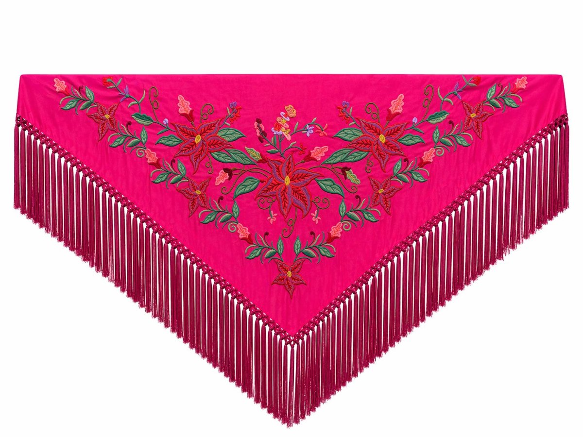 Mantoncillo de Flamenca Bordado “Flor Imperial” en color Buganvilla Verde - Imagen 2