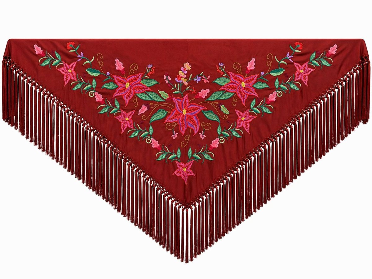 Mantoncillo de Flamenca Bordado “Flor Imperial” en color Burdeos Verde - Imagen 2