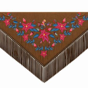 Mantoncillo de Flamenca Bordado “Flor Imperial” en color Chocolate Azulón