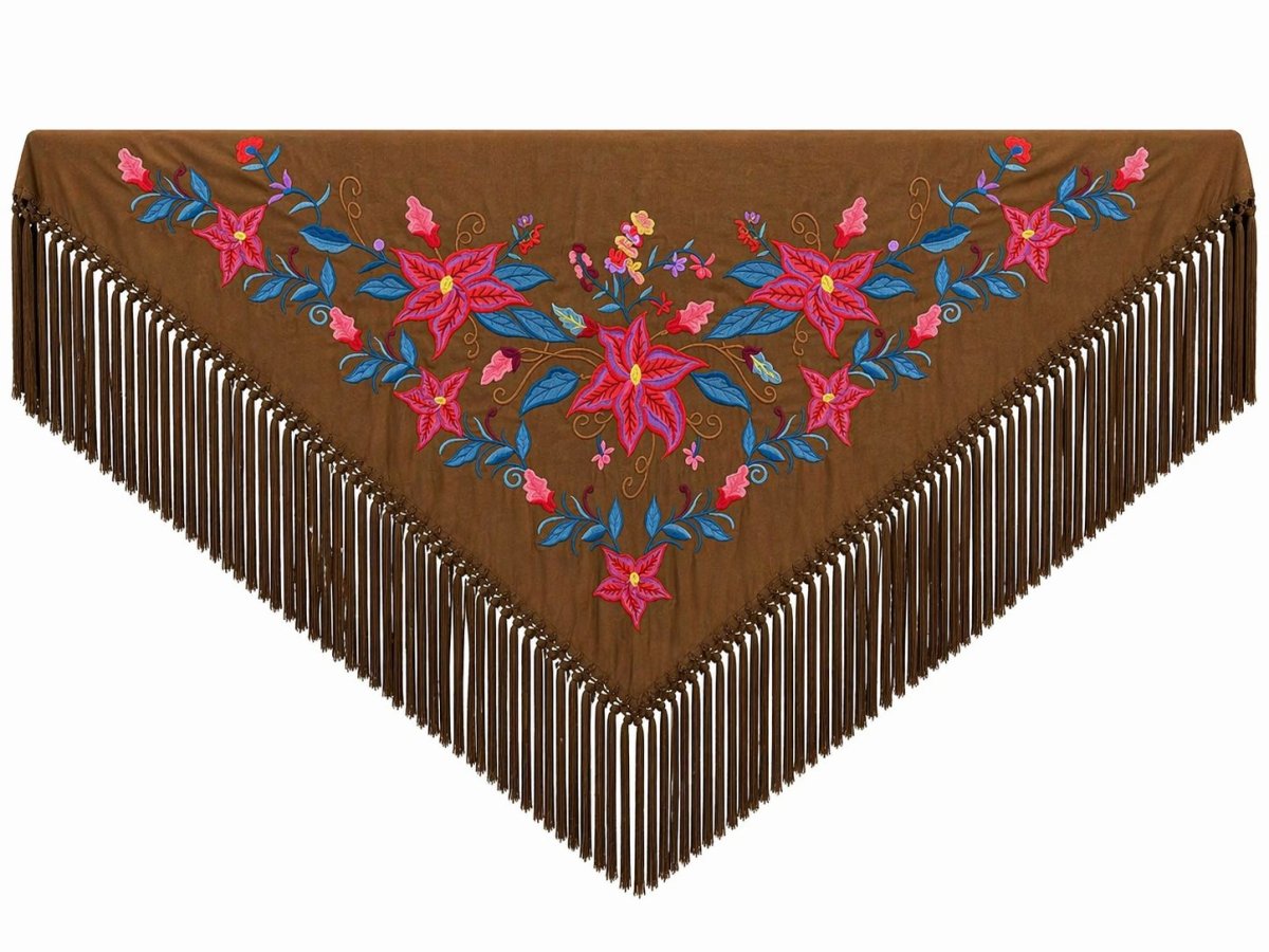 Mantoncillo de Flamenca Bordado “Flor Imperial” en color Chocolate Azulón - Imagen 2