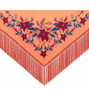 Mantoncillo de Flamenca Bordado “Flor Imperial” en color Coral Azulón