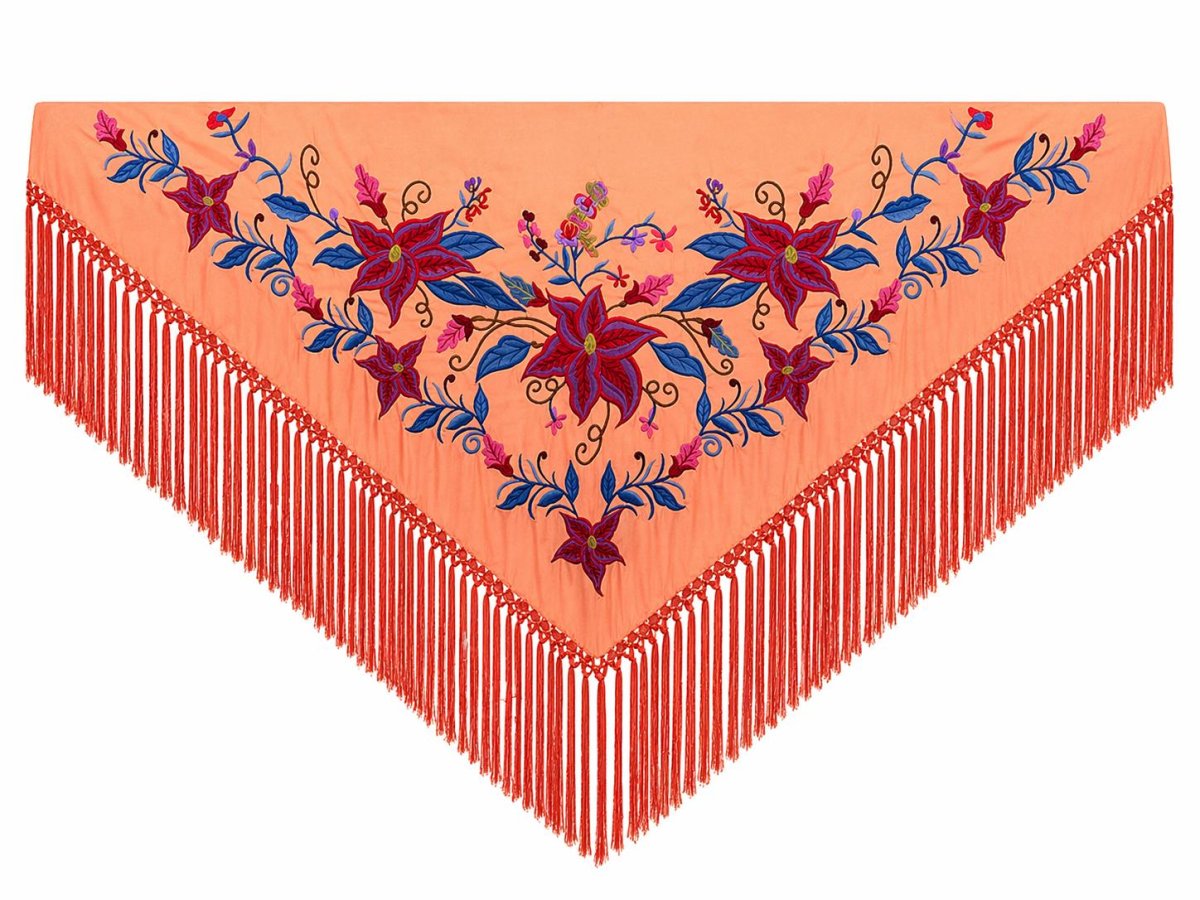 Mantoncillo de Flamenca Bordado “Flor Imperial” en color Coral Azulón - Imagen 2