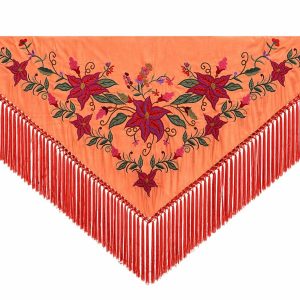 Mantoncillo de Flamenca Bordado “Flor Imperial” en color Coral verde