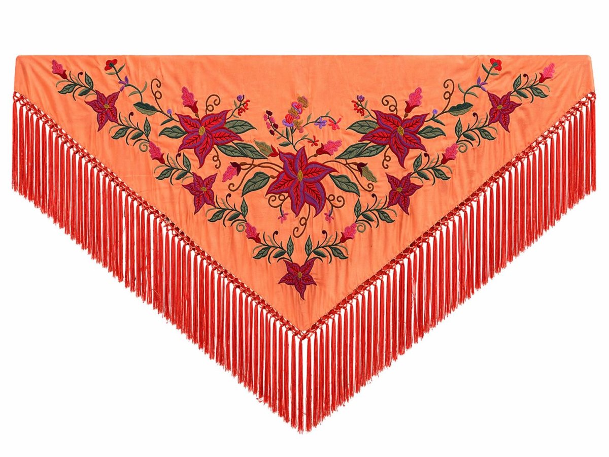 Mantoncillo de Flamenca Bordado “Flor Imperial” en color Coral verde - Imagen 2