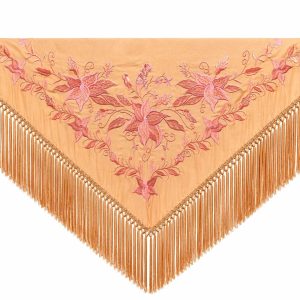 Mantoncillo de Flamenca Bordado “Flor Imperial” en color Coral Suave