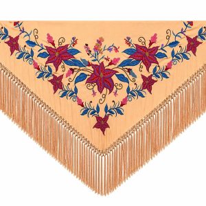Mantoncillo de Flamenca Bordado “Flor Imperial” en color Coral Suave Azulón