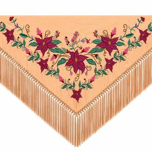 Mantoncillo de Flamenca Bordado “Flor Imperial” en color Coral Suave Verde