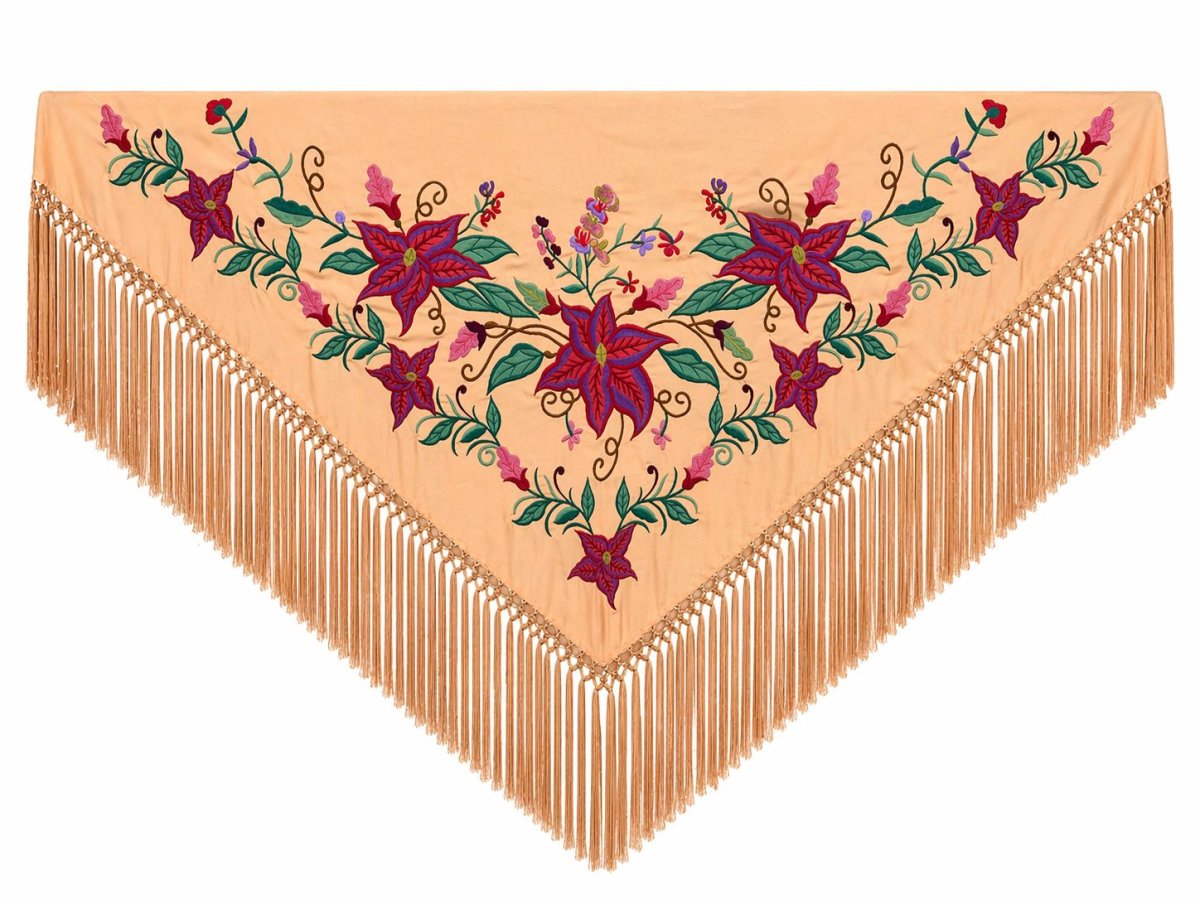 Mantoncillo de Flamenca Bordado “Flor Imperial” en color Coral Suave Verde - Imagen 2