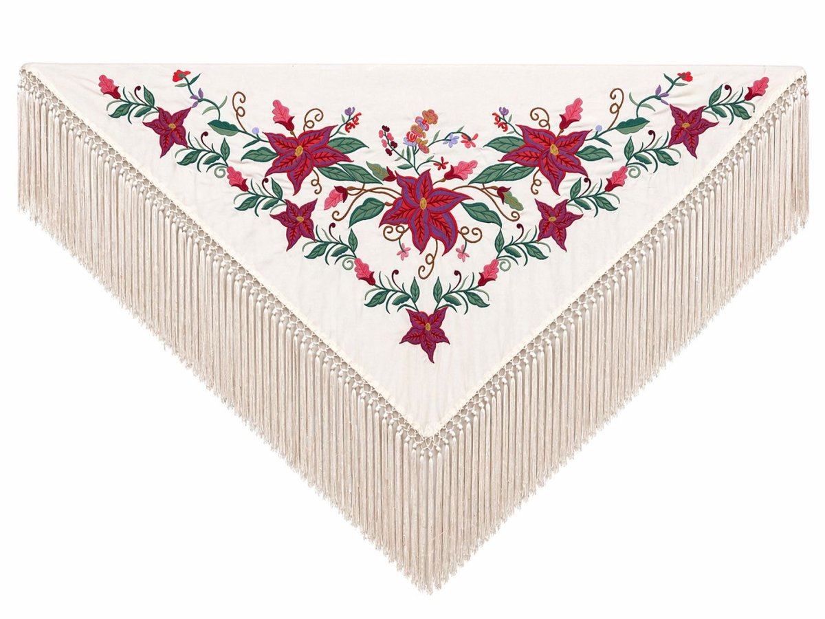 Mantoncillo de Flamenca Bordado “Flor Imperial” en color Crudo Verde - Imagen 2