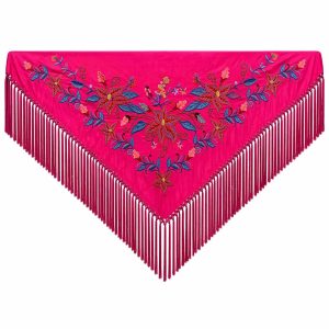 Mantoncillo de Flamenca Bordado “Flor Imperial” en color Fucsia Azulón
