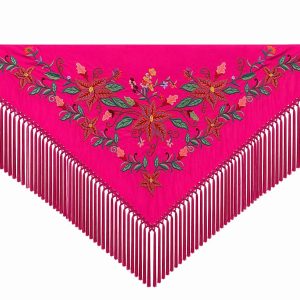 Mantoncillo de Flamenca Bordado “Flor Imperial” en color Fucsia Verde