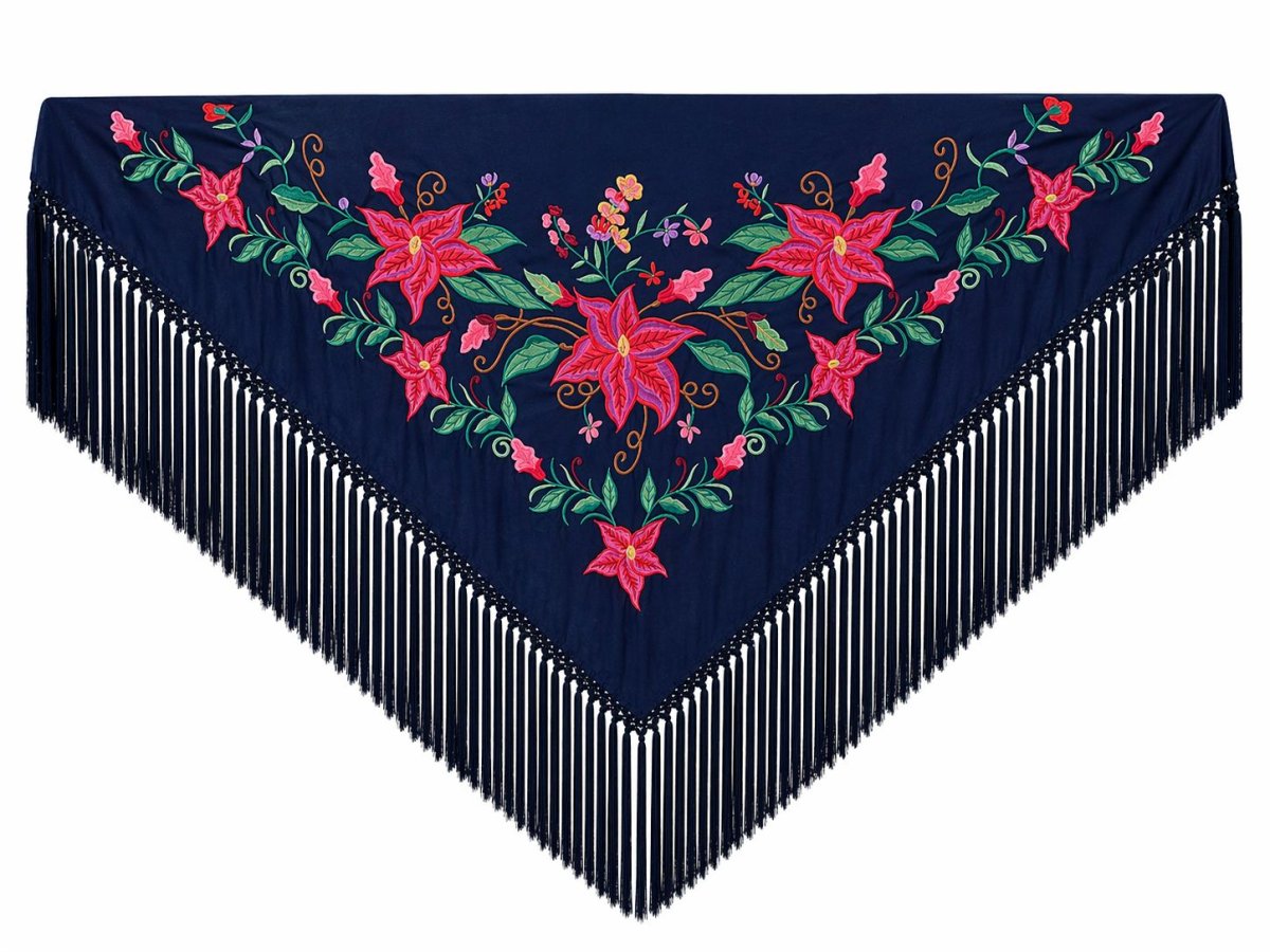 Mantoncillo de Flamenca Bordado “Flor Imperial” en color Marino Verde