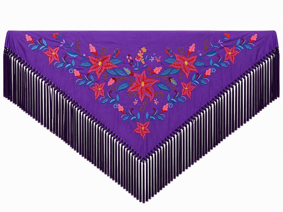 Mantoncillo de Flamenca Bordado “Flor Imperial” en color Morado Azulón