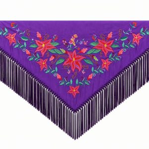 Mantoncillo de Flamenca Bordado “Flor Imperial” en color Morado Verde