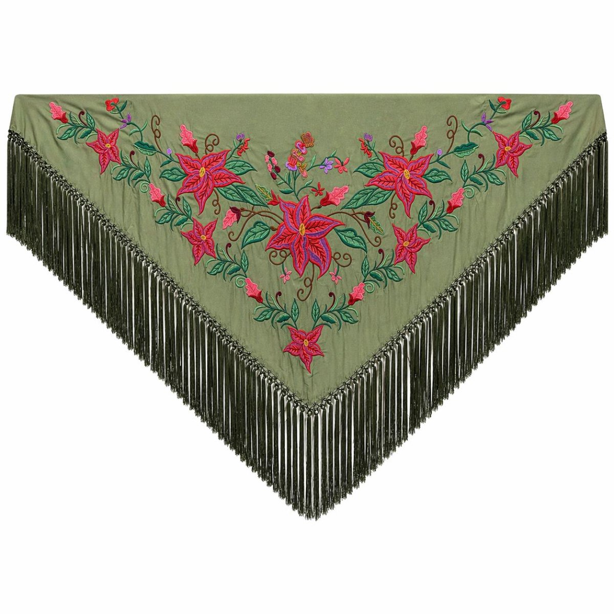 Mantoncillo de Flamenca Bordado “Flor Imperial” en color Oliva Rosa