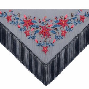 Mantoncillo de Flamenca Bordado “Flor Imperial” en color Azul Plomo Rosa
