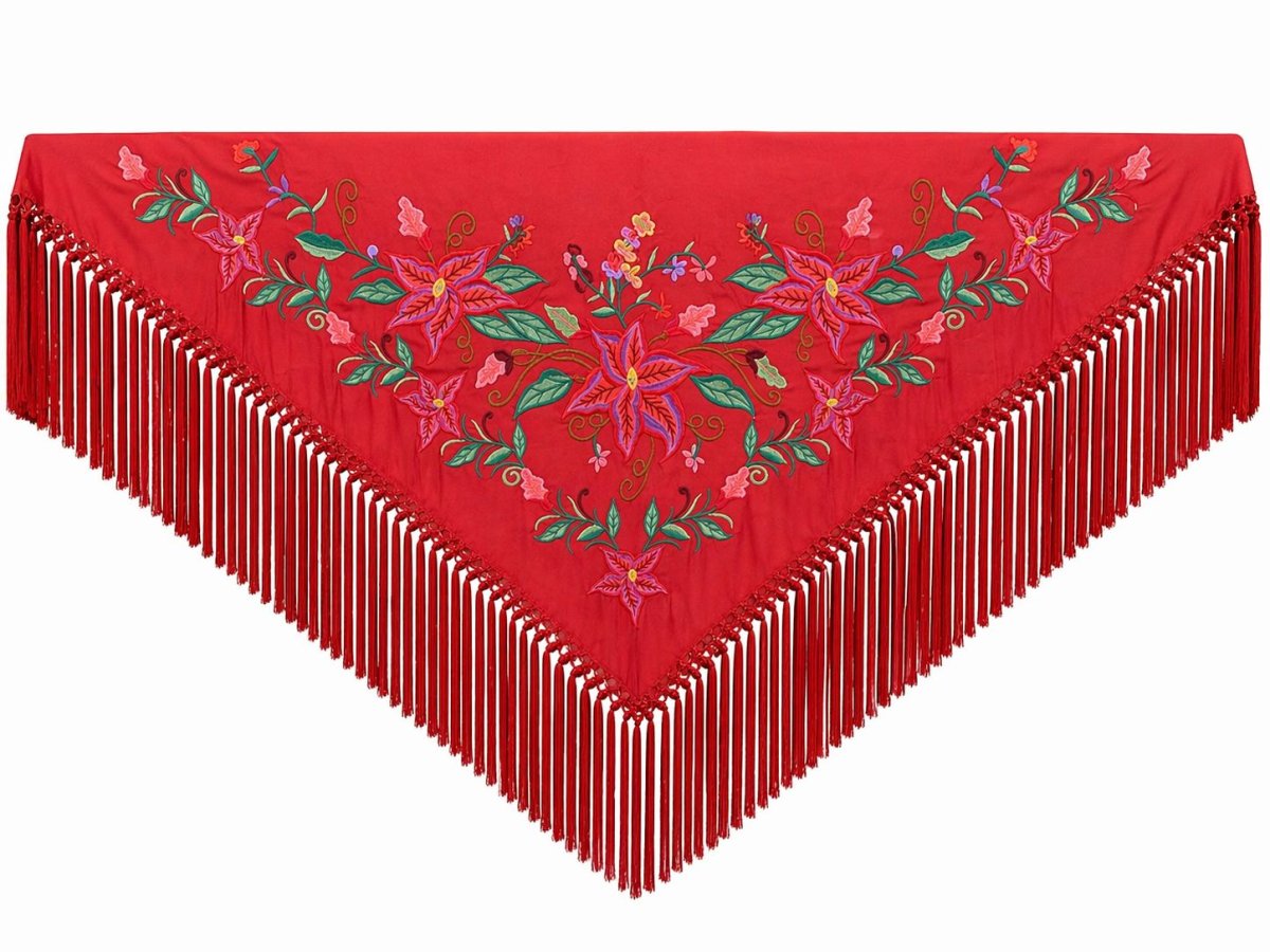 Mantoncillo de Flamenca Bordado “Flor Imperial” en color Sangre Verde