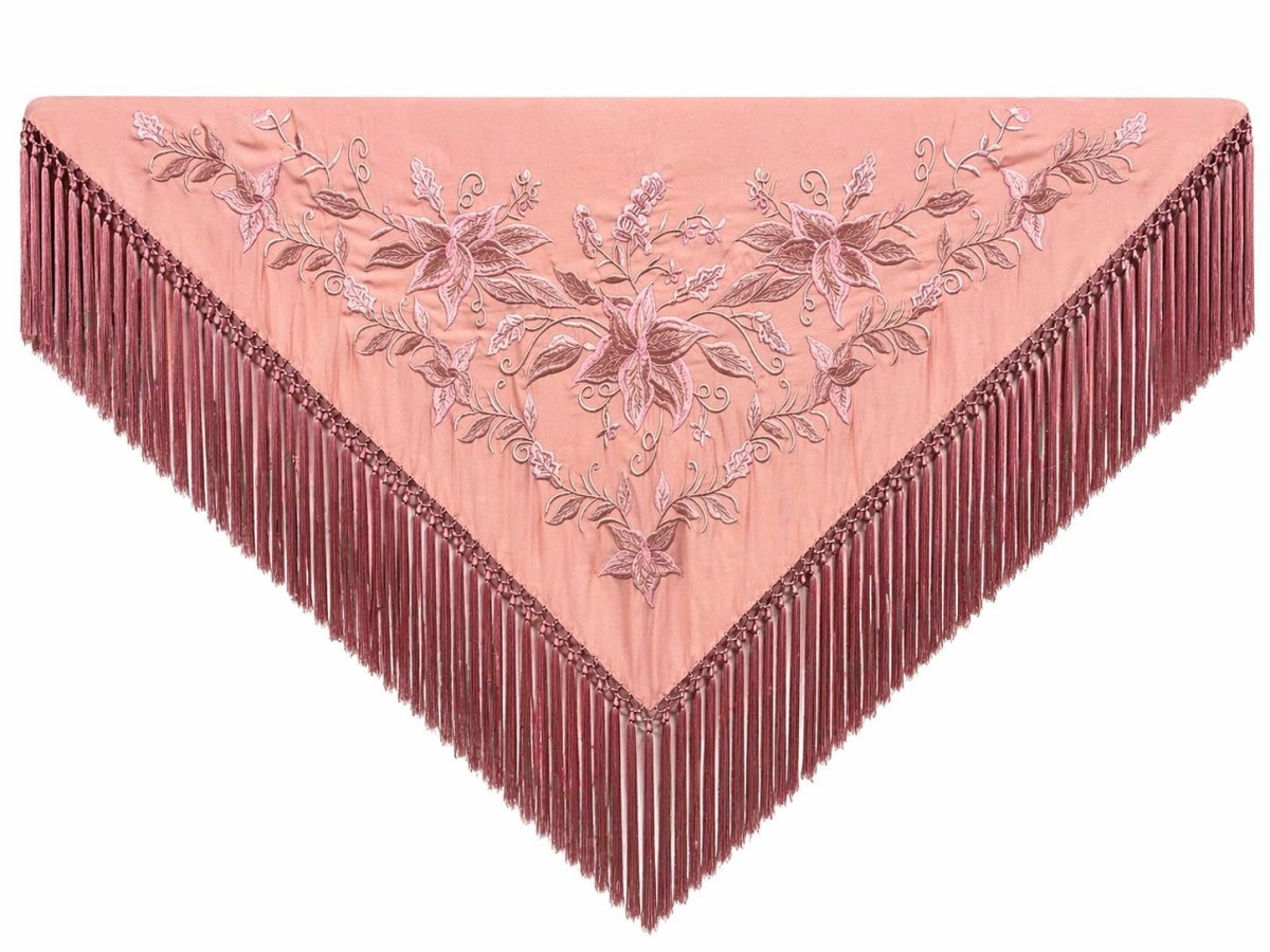 Mantoncillo de Flamenca Bordado “Flor Imperial” en color Rosa Palo