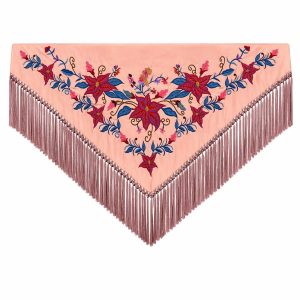 Mantoncillo de Flamenca Bordado “Flor Imperial” en color Rosa Palo Azulón