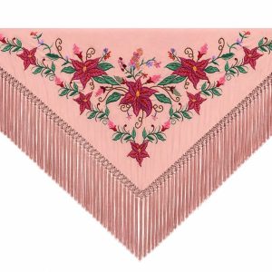 Mantoncillo de Flamenca Bordado “Flor Imperial” en color Rosa Palo Verde