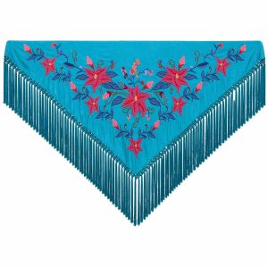 Mantoncillo de Flamenca Bordado “Flor Imperial” en color Turquesa Azulón