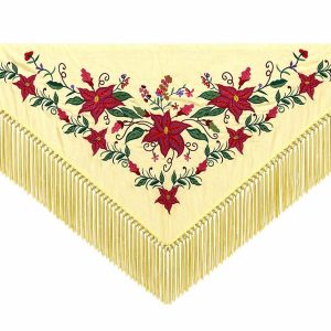 Mantoncillo de Flamenca Bordado “Flor Imperial” en color Vainilla Verde