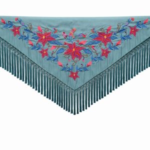 Mantoncillo Flamenca  Agua Marina – Bordado Hoja Azul