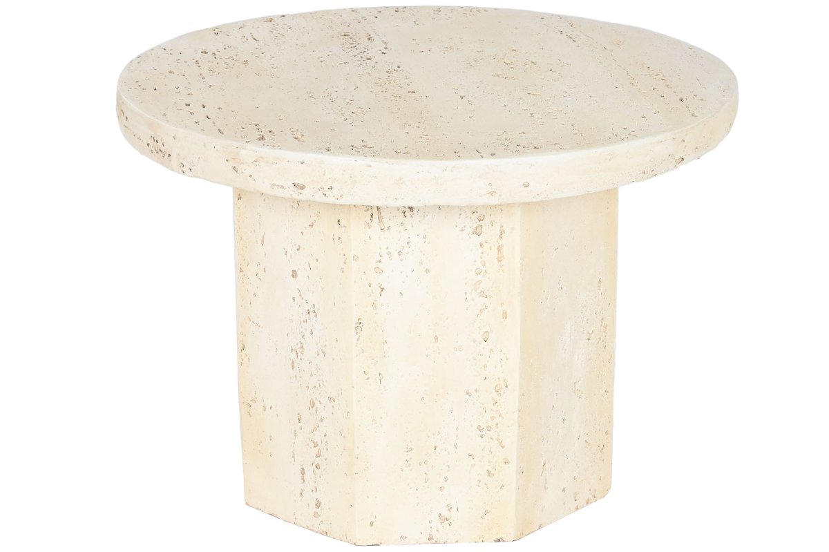 Mesa Auxiliar Redonda Magnesia Estilo Travertino Beige - Imagen 2