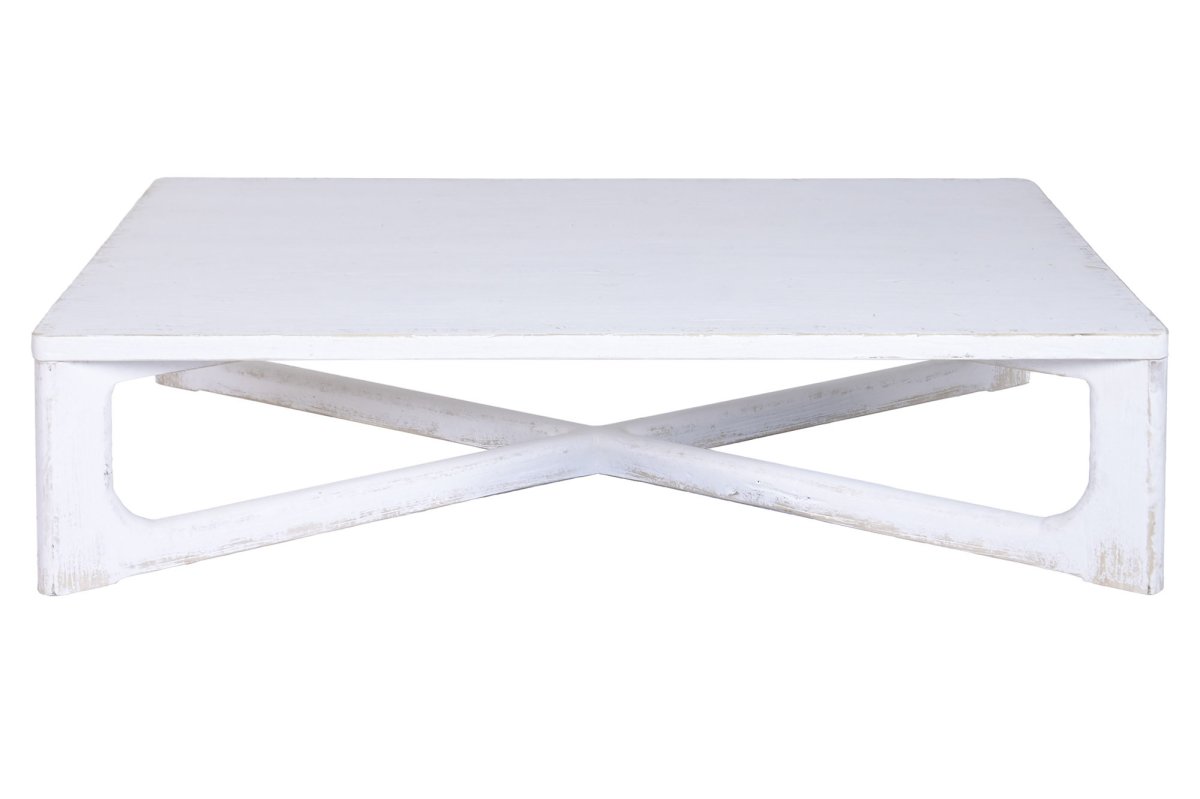 Mesa de Centro Olmo Macizo en Blanco Decapado 170x109x41 cm