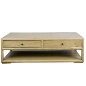 Mesa de Centro de Olmo Natural con Cajones de Almacenamiento