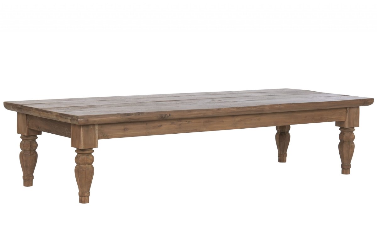 Mesa de Centro de Teca Reciclada Estilo Colonial con Patas Torneadas - Imagen 3