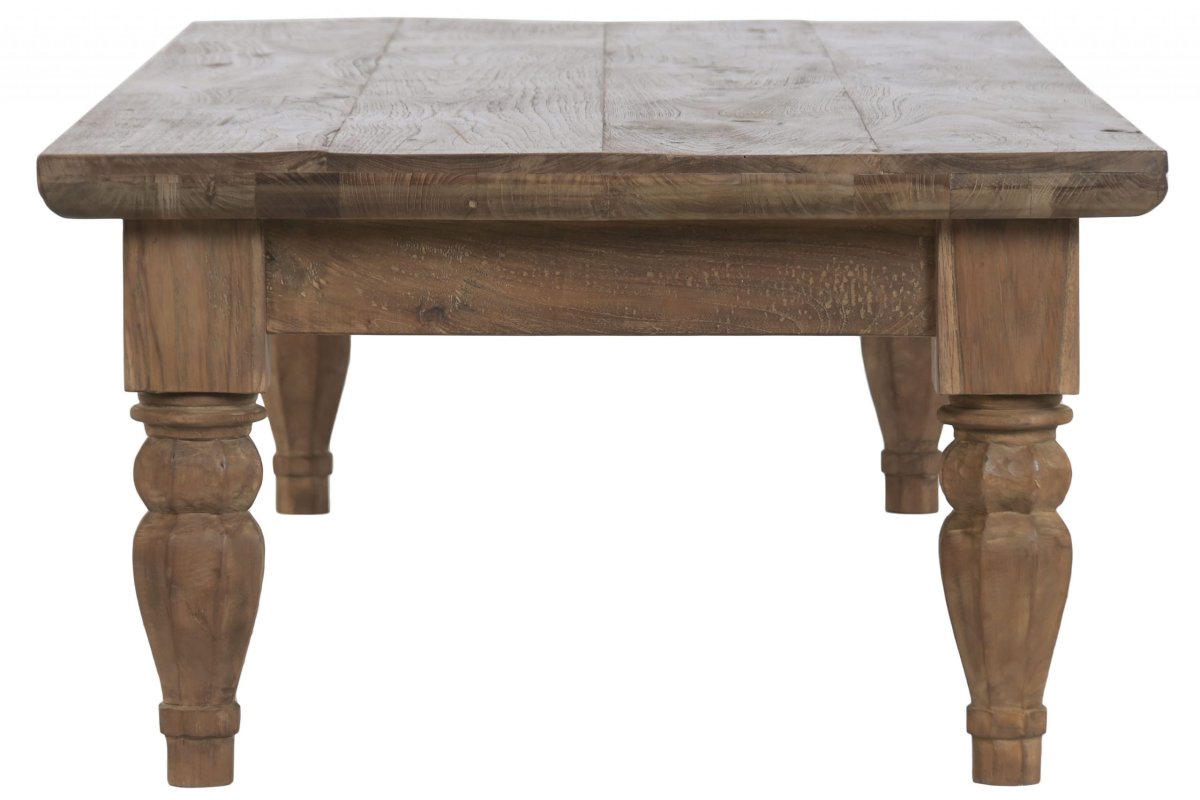 Mesa de Centro de Teca Reciclada Estilo Colonial con Patas Torneadas - Imagen 5