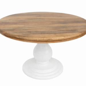 Mesa de Comedor Redonda de Madera de Mango y Pedestal Blanco