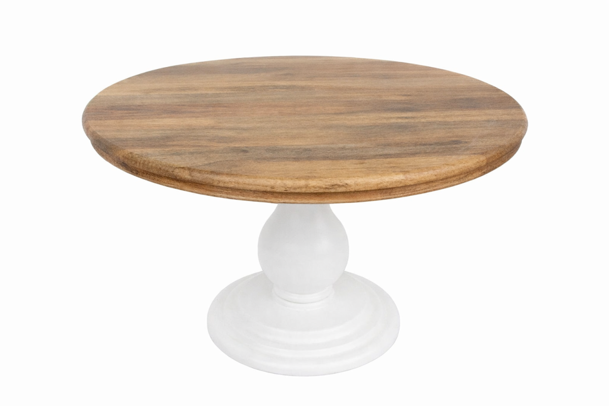 Mesa de Comedor Redonda de Madera de Mango y Pedestal Blanco - Imagen 2