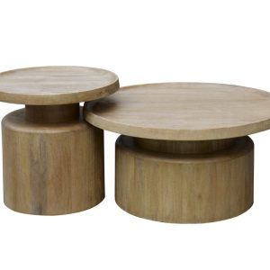 Set de Mesas Nido Cilindro de Madera de Mango Natural