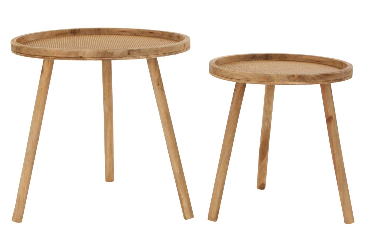 Set de Mesitas Auxiliares de Abeto y Ratán Natural – Lío - Imagen 2