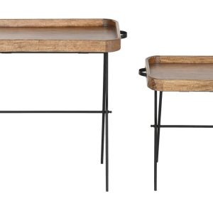 Set de 2 Mesas Auxiliares Industriales de Madera de Mango y Metal Negro